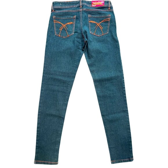 2BWU Jeans Company Skinny Embroidered Back Pockets Orange Stitch Y2K Retro Style - Picture 4 of 10